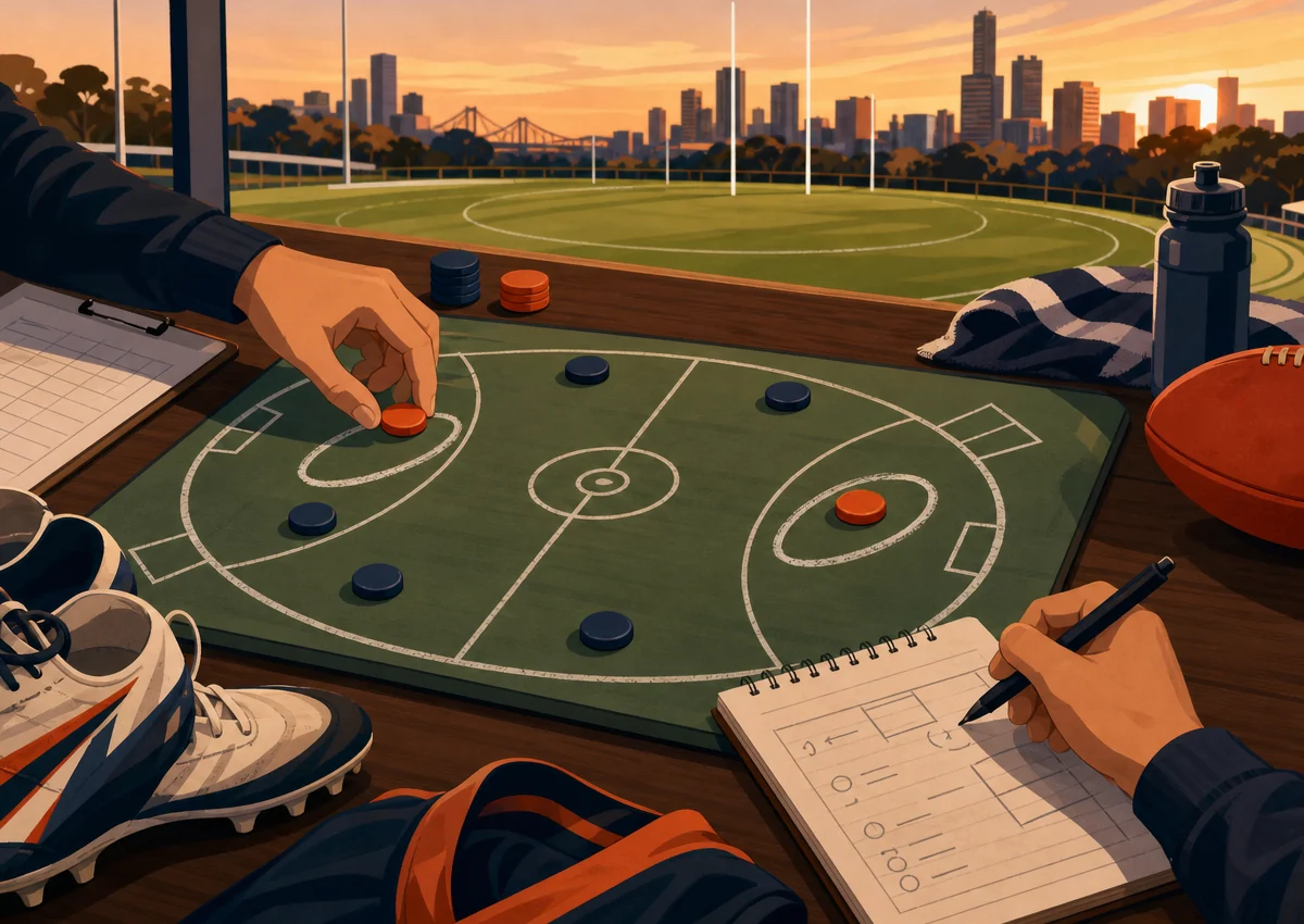 Abstract oval markings beside magnets representing a premium midfielder and a mid-priced forward in a transfer planning scene